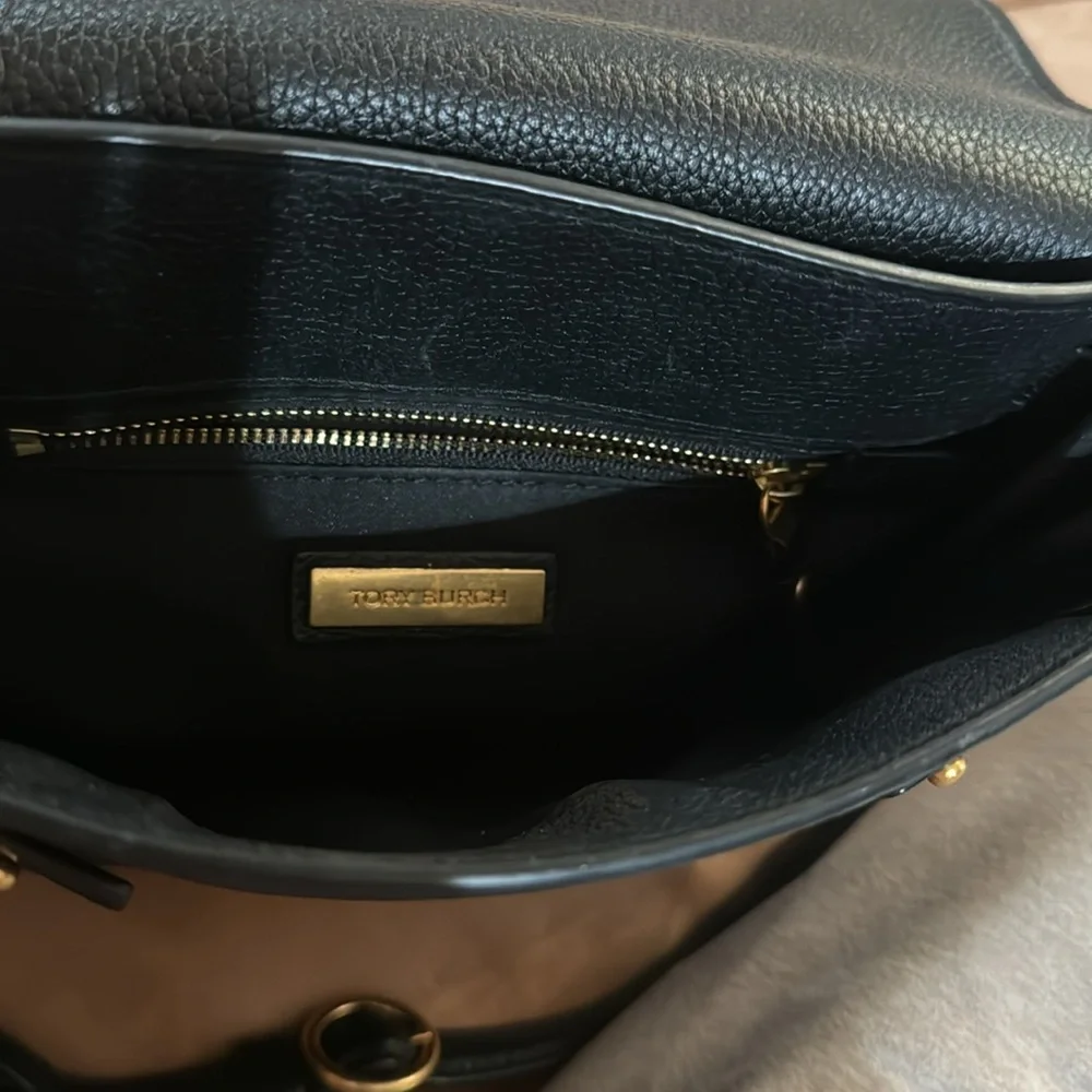 Tory Burch Black Leather Crossbody with Gold Logo